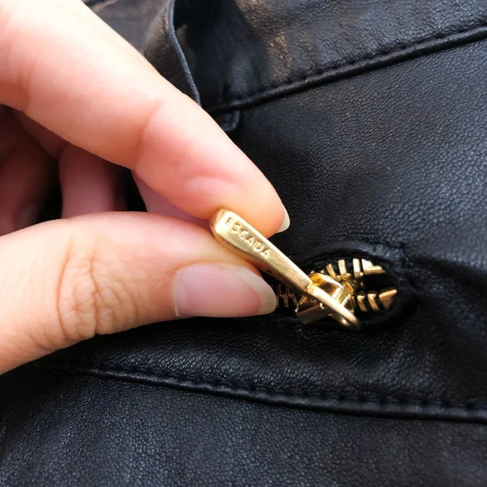 Escada Layla 100% Lamb Leather Gold Hardware Black Designer Skinny Pants ALTERED - Picture 6 of 15